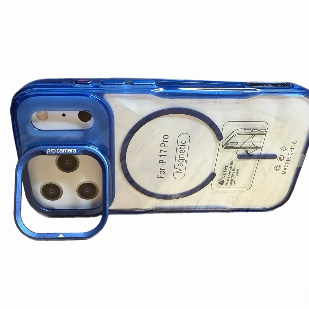 Blue and Silver Phone Case with Stand IPhone 17 Pro.